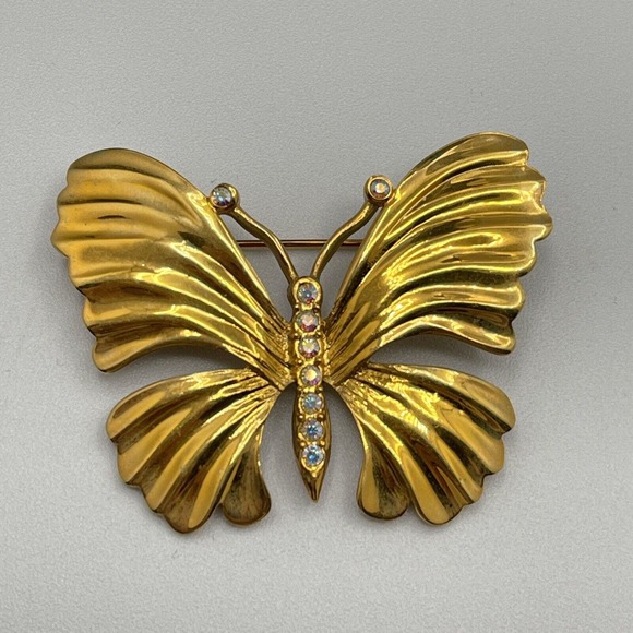 Vintage 1999 Plainville Stock Co PSCO AB Rhinestone Butterfly Pin Brooch Y2K EUC - Picture 1 of 4